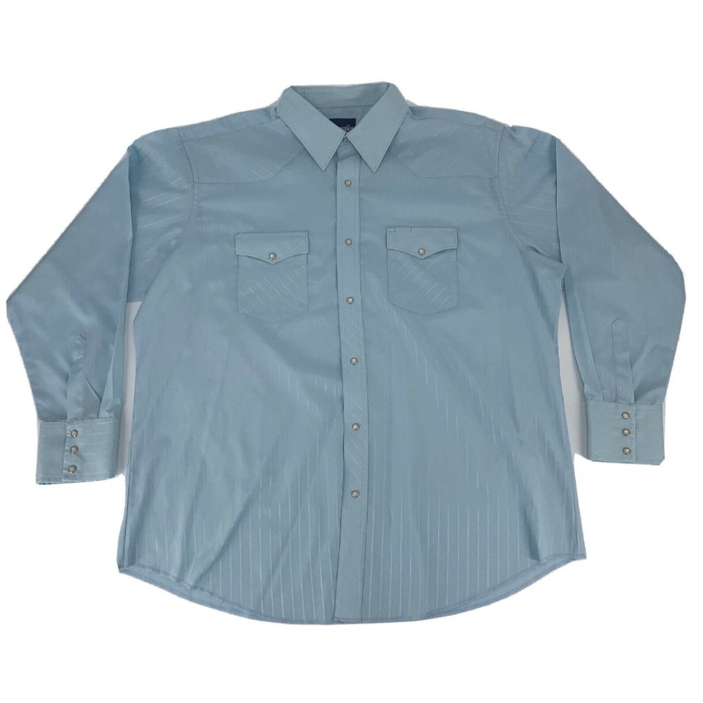 Men's Wrangler Long Sleeve Button Up Shirt Pearl Snap Light Blue XXL 75222BL